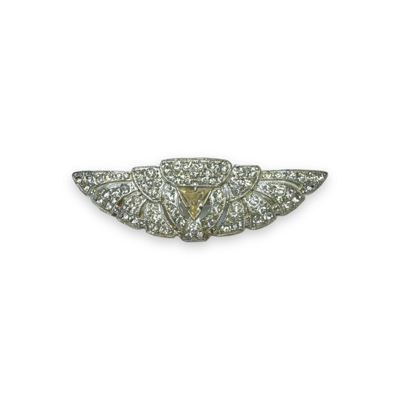Art Deco Pot Metal Silver Tone Crystal Brooch - Picture 1 of 6